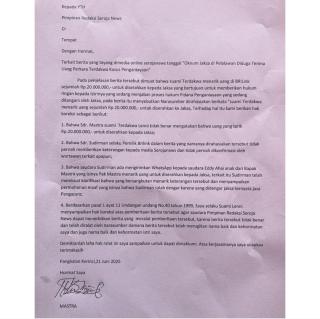 Hak Jawab Suami Terdakwa Atas Pemberitaan Oknum Jaksa Terima Uang Perkara