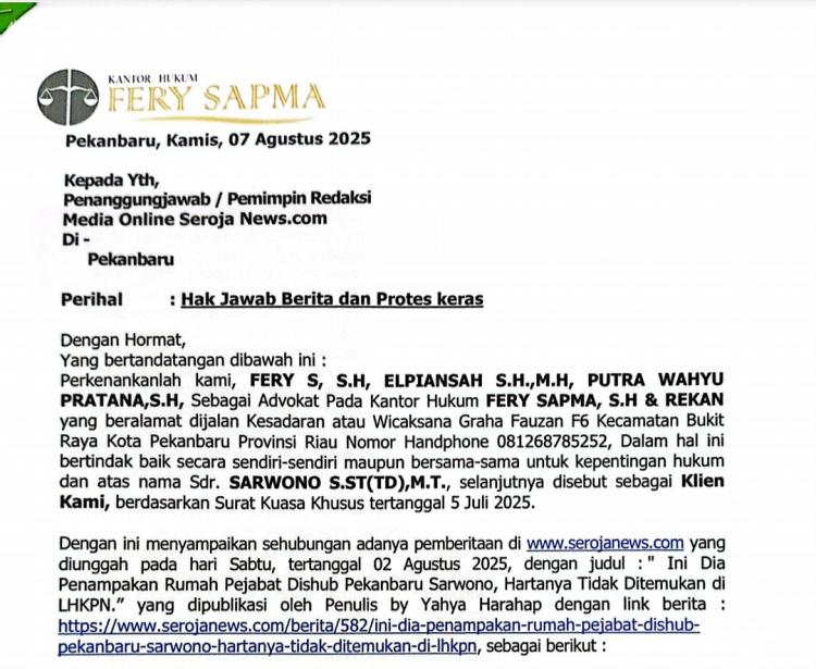 Pejabat Dishub Pekanbaru Sarwono Sampaikan Klarifikasi dan Hak Jawab Pemberitaan PETIR