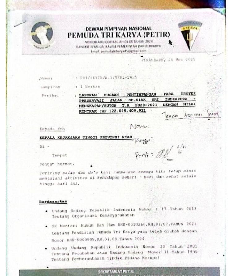 Setahun Tak Ada Kejelasan, PETIR Desak Kejati Riau Buka Suara Laporan Korupsi di Siak Rp122 M